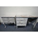 A FRENCH PAINTED DRESSING TABLE, with three drawers, width 104cm x depth 52cm x height 76cm (