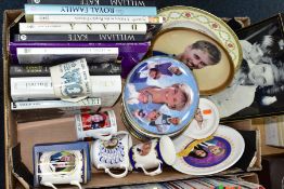 A BOX OF ROYAL BOOKS AND COMMEMORATIVE ITEMS, to include a copy of Diana Her True Story signed by