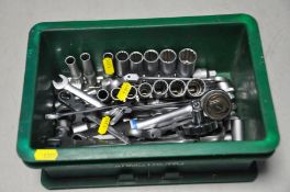 A TRAY CONTAINING SPANNERS sockets, ratchets etc