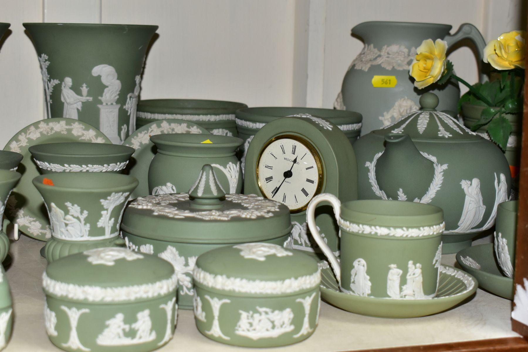 THIRTY EIGHT PIECES OF WEDGWOOD JASPERWARE, with a pale green jug with stamped mark Dudson, - Image 2 of 10