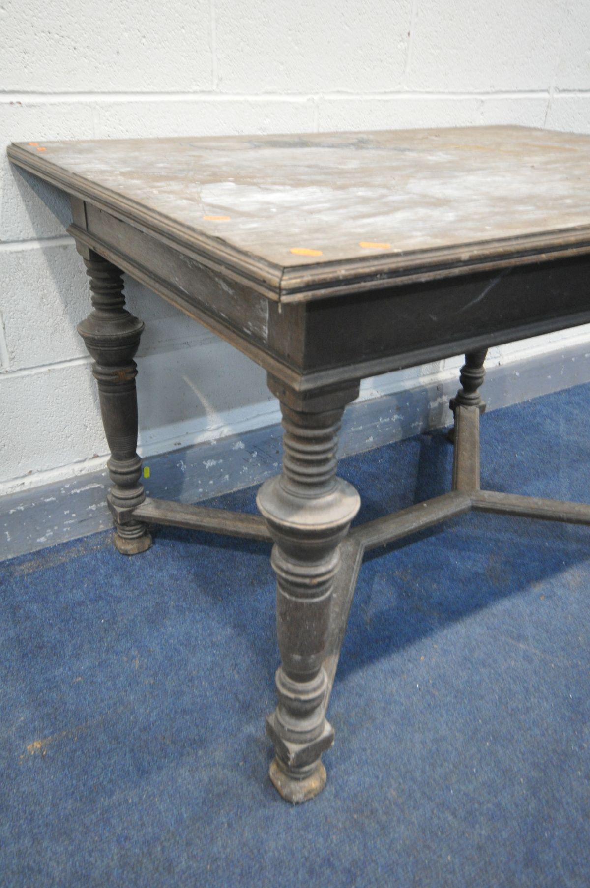 A FRENCH OAK DINING TABLE, on turned legs united by a cross stretcher, 116cm x 86cm x height 78cm ( - Image 2 of 3