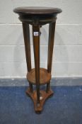 A LOUIS XVI HARDWOOD AND BRASS BANDED TORCHERE STAND, diameter 35cm x height 100cm (condition:-