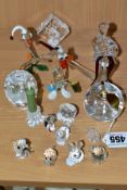 A SMALL COLLECTION OF SWAROVSKI AND OTHER GLASS ANIMALS AND BIRDS, ETC, including a Swarovski owl,