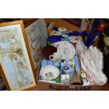 TWO BOXES AND LOOSE BOXES FOR FIGURINES, BEATRIX POTTER BOOKS, NURSERY WARE, PICTURES ETC, to