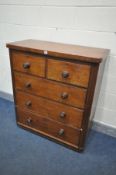 A VICTORIAN MAHOGANY CHEST OF TWO SHORT OVER THREE LONG DRAWERS, width 102cm x depth 48cm x height