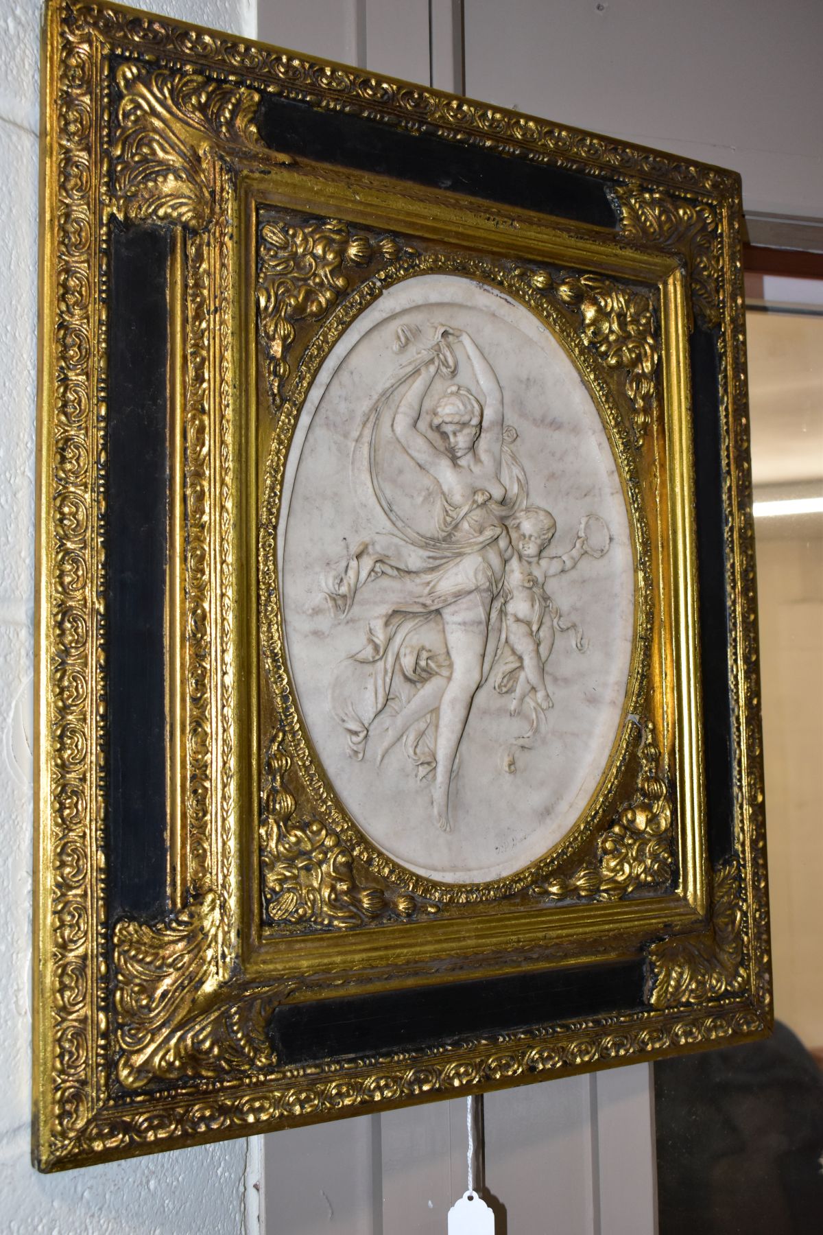 AFTER T P DANBIERE, A HIGH RELIEF CAST MARBLE PLAQUE, depicting a scantily clad female figure and - Image 5 of 6