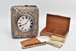 A SILVER LINED CIGARETTE BOX AND A GOLIATH POCKET WATCH WITH SILVER CASE, the cigarette box of a