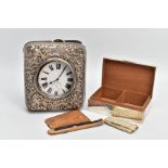 A SILVER LINED CIGARETTE BOX AND A GOLIATH POCKET WATCH WITH SILVER CASE, the cigarette box of a