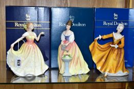 THREE BOXED ROYAL DOULTON FIGURINES, comprising Kirsty HN2381 (repair to right wrist), Alexandra