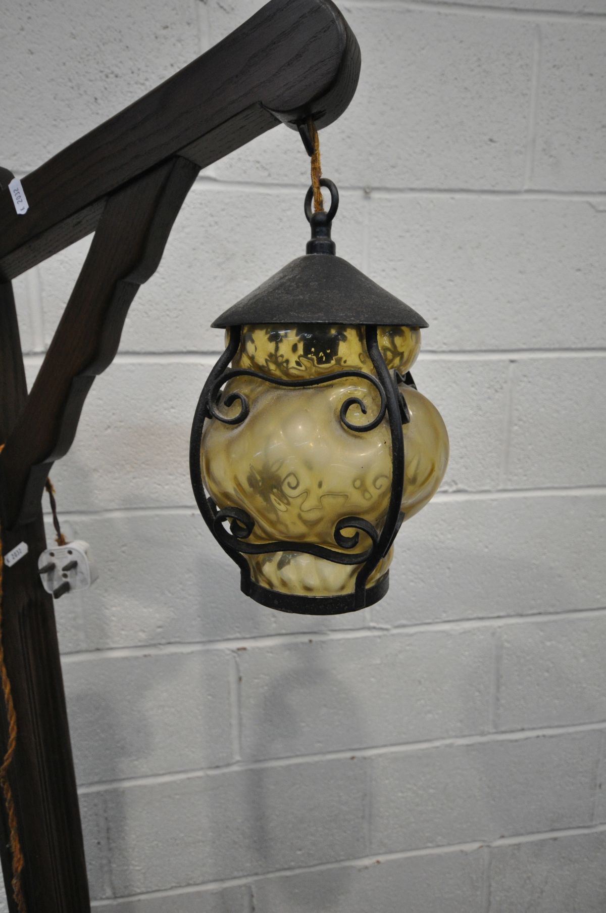 A HANGING LANTERN ON AN OAK FRAMED STAND, height 180cm - Image 2 of 2