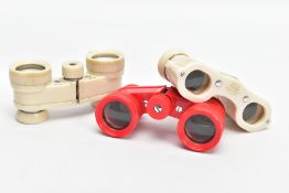 THREE PAIRS OF 'KERSHAW' BAKELITE OPERA GLASSES, to include a white and red pair of 'Kershaw Tivoli'