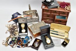 A SELECTION OF ITEMS, to include a selection of white metal earrings, stamped 925, a Parker ball