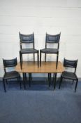 A G PLAN 1950'S TOLA AND BLACK AFROMOSIA GATE LEG DINING TABLE, length 132cm x open depth 106cm x