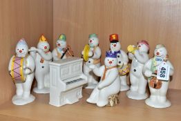 A GROUP OF EIGHT ROYAL DOULTON 'THE SNOWMAN GIFT COLLECTION' FIGURES AND MATCHING PIANO,