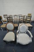 THIRTEEN VARIOUS CHAIRS of various ages and styles, to include a painted Louis xvi style open