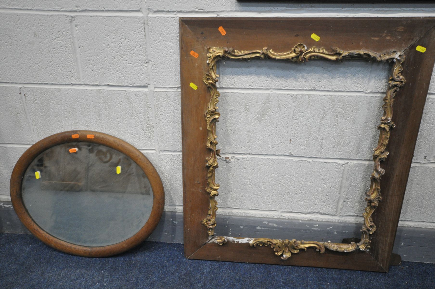 A 19TH CENTURY ROCOCO REVIVAL GILTWOOD WALL MIRROR, the plain rectangular plate within a frame - Image 8 of 8