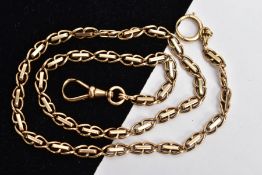 A YELLOW METAL FANCY LINK CHAIN, fitted with a lobster claw clasp and a spring clasp, Austrian