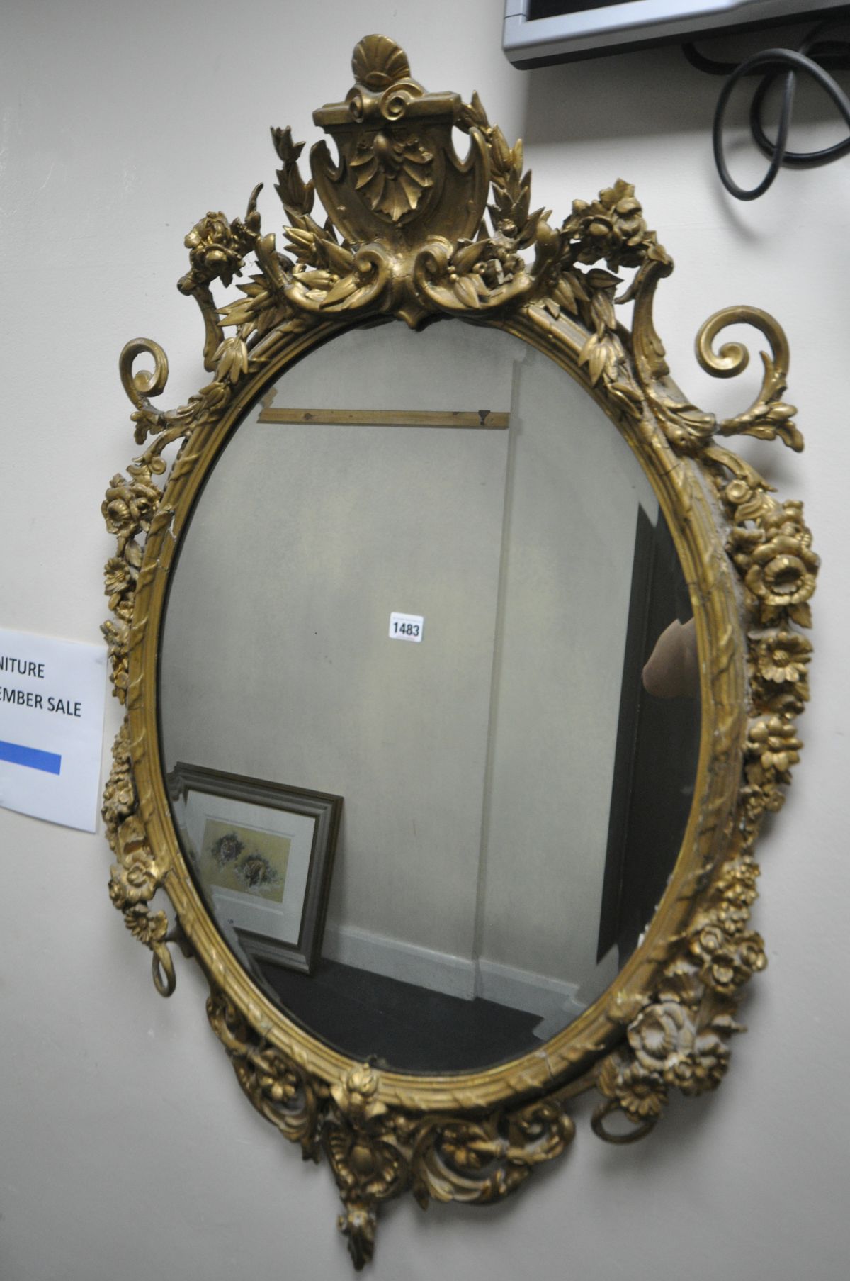 A GILTWOOD LOUIS XVI FRENCH STYLE WALL MIRROR, having a later bevelled plate, the frame with - Image 2 of 14