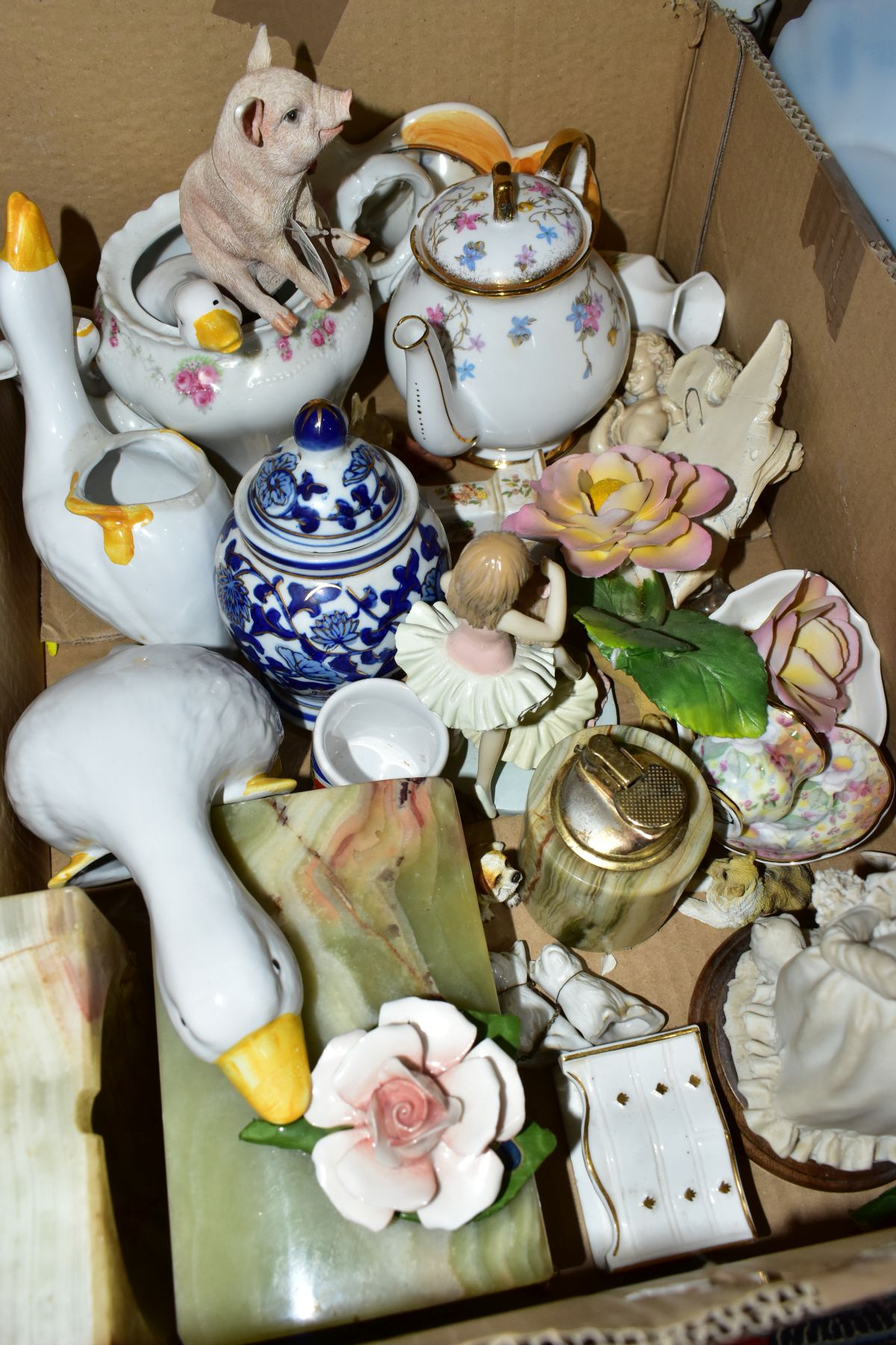 FIVE BOXES OF CERAMICS, ETC, including a modern Italian white and silver lustre part dinner service, - Image 6 of 11