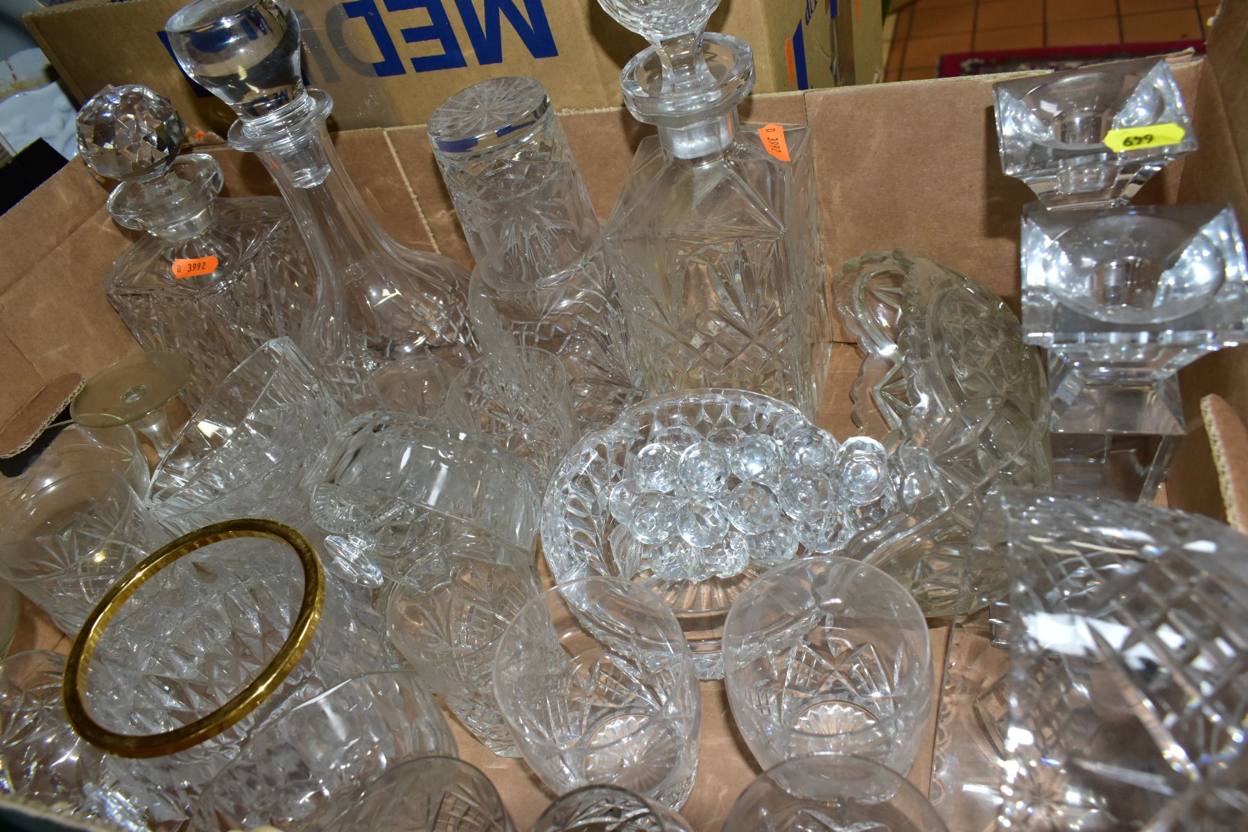 THREE BOXES OF ASSORTED GLASSWARE, including a carafe and glass, three decanters and stoppers, - Image 3 of 5