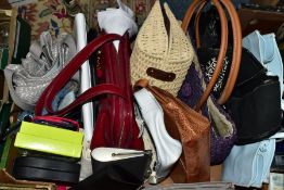 TWO BOXES OF HANDBAGS, PURSES AND TIES, to include approximately twelve bags by Lulu Guiness,