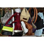 TWO BOXES OF HANDBAGS, PURSES AND TIES, to include approximately twelve bags by Lulu Guiness,