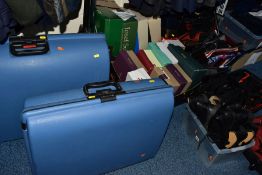 THREE BOXES AND LOOSE LUGGAGE, BAGS AND SHOES, to include ladies and men's shoes (some in very