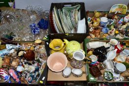 SEVEN BOXES AND LOOSE CERAMICS AND GLASSWARES, to include a Caithness paperweight marked CIIC to