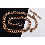 A 9CT ROSE GOLD ALBERT CHAIN, graduated curb link chain, fitted with a T-bar stamped '9.375', each