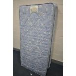 A BLUE SINGLE DIVAN BED AND MATTRESS