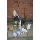 A COLLECTION OF VARIOUS GARDEN ORNAMENTS to include a painted girl blowing on a butterfly, height