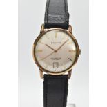 A 9CT GOLD ACCURIST WRISTWATCH, 9ct gold watch head with silver coloured face and gold baton