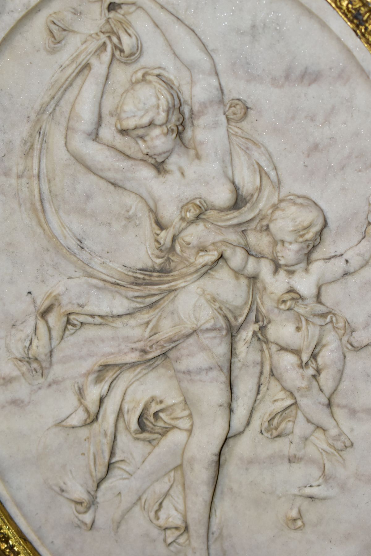 AFTER T P DANBIERE, A HIGH RELIEF CAST MARBLE PLAQUE, depicting a scantily clad female figure and - Image 4 of 6
