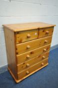 A MODERN PINE CHEST OF TWO SHORT OVER FOUR LONG DRAWERS, width 85cm x depth 44cm x height 96cm