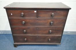 A GEORGIAN MAHOGANY CHEST OF TWO SHORT OVER THREE LONG DRAWERS, with circular handles, on bracket