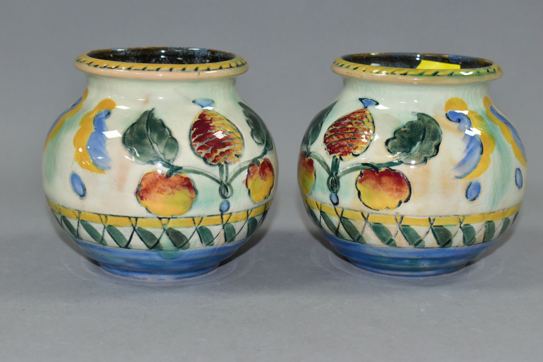 TWO ROYAL DOULTON BRANGWYN WARE VASES D5079, hand painted decoration, transfer printed back - Image 3 of 5