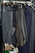 MEN'S SUITS, JACKETS AND TROUSERS, to include twenty pairs of trousers mainly 38 waist, 29 leg,