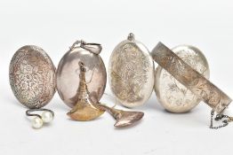 A SELECTION OF SILVER JEWELLERY, to include a silver engraved locket with foliage detailing, photo