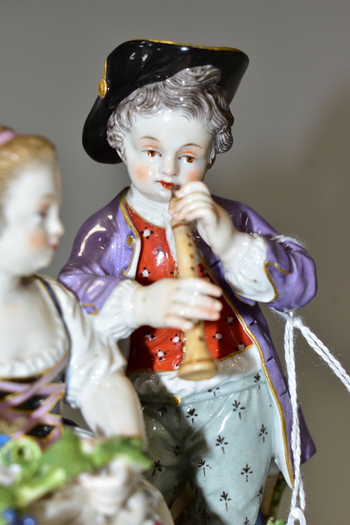 A LATE 19TH CENTURY MEISSEN FIGURE GROUP OF A BOY AND A GIRL WITH A GOAT, the boy playing a wind - Image 9 of 11