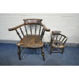 A VICTORIAN STAINED OAK SMOKERS CHAIR, and a child's commode smokers chair (condition:-missing
