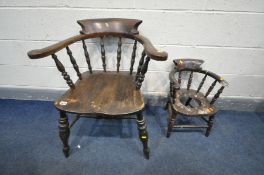 A VICTORIAN STAINED OAK SMOKERS CHAIR, and a child's commode smokers chair (condition:-missing