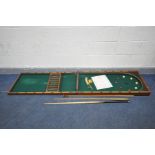 A 19TH CENTURY WALNUT FOLDING BAR BILLIARDS TABLE, retailed by A W Gamage ltd of Holborn, overall