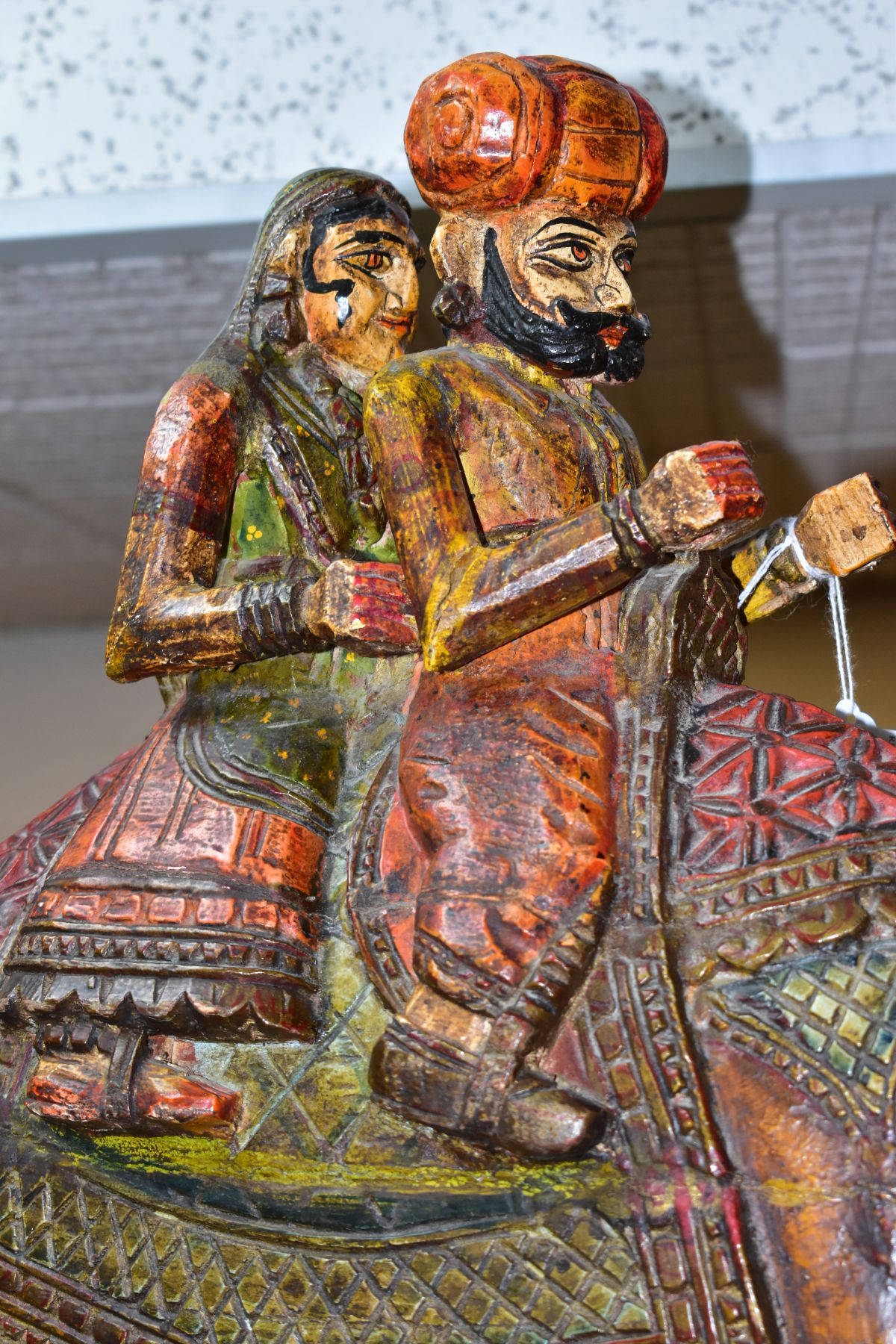 A LARGE WOODEN CARVED CAMEL WITH RIDERS, with carved and painted details, it may depict the - Image 6 of 9