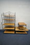 FOUR DUCAL METAL AND PINE OCCASIONAL FURNITURE, to include a five tier open bookcase, width 100cm
