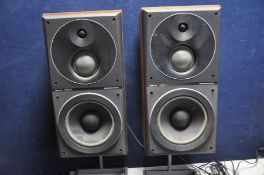 A PAIR OF BANG AND OLUFSEN BEOVOX S80 three way speakers on stands and cables (condition: all