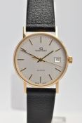 A GENTLEMENS 9CT GOLD 'GARRARD' WRISTWATCH, quartz movement, round silver dial signed 'Garrard,