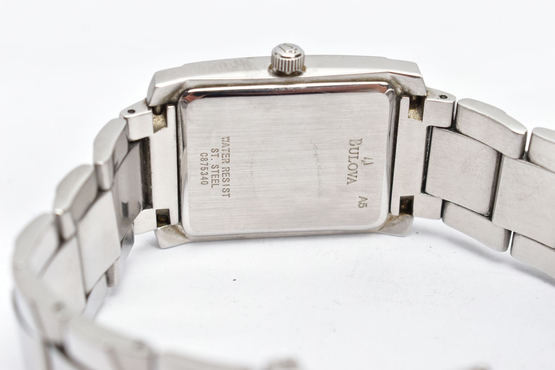 TWO BULOVA WATCHES, a gents mechanical steel watch with a rectangular white face, silver coloured - Image 4 of 6