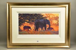 ROLF HARRIS (AUSTRALIAN 1930) 'BACKLIT GOLD' a limited edition print 99/195 depicting Elephants,