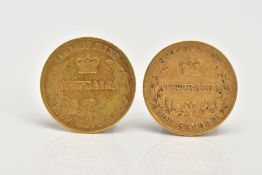 TWO AUSTRALIAN HALF SOVEREIGN COINS, two half Sydney Mint depicting Queen Victoria one coin dated