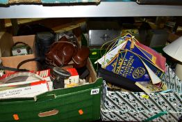 THREE BOXES AND LOOSE CAMERAS, COLLECTABLES, ROTARY CLUB EPHEMERA, ETC, including a Rotary club